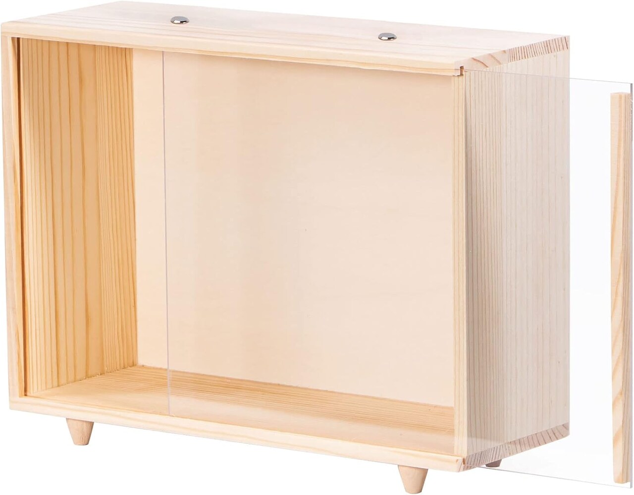 Wooden Display Case for Collectibles, Wood Gift Box Storage Container with Handle and Slide Acrylic Lid, Shadow Box Unfinished Rustic Desktop Box for Dolls, Collections 10.4'' x 3.6'' x 8''